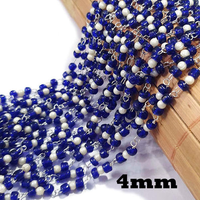 2 Meter Pack 'Glass Beads Chain' Silver Plated