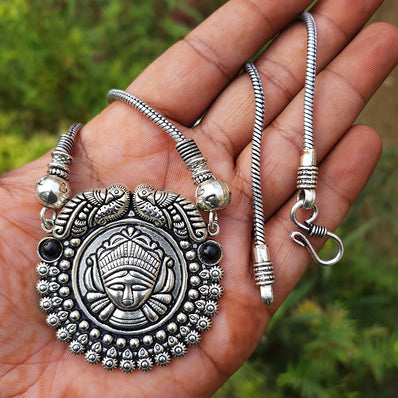 TEMPLE SILVER OXDIZED SNAKE CHAIN NECKLACE SOLD BY PER PIECE PACK