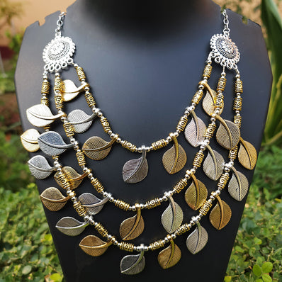 GERMAN SILVER DUAL TONE' OXIDIZED TRENDY NECKLACE SOLD BY PER PIECE PACK