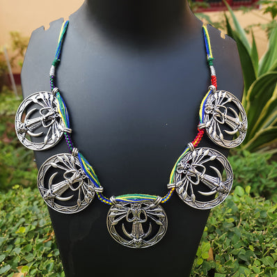 DOKRA STYLE' GERMAN SILVER' SILVER OXIDIZED TRENDY DORI NECKLACE SOLD BY PER PIECE PACK