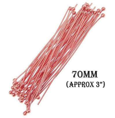22 Gauge, 70mm Long ball head Pins, Copper Plated, Sold Per 50 Gram Pack, About 110 Pcs to 130 Pcs