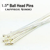 22 Gauge, 40mm Long ball head Pins, Silver Plated, Sold Per 50 Gram Pack, About 200 Pcs to 230 Pcs