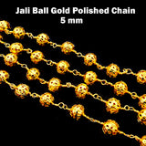 1 METER PACK' BEST QUALITY, UNISEX JALI BALL BEADED CHAIN, SIZE' 5 MM, GOLD PLATED