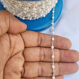1 METER PACK' BEST QUALITY, UNISEX PEARL BEADED CHAIN, SIZE: 3 MM, SILVER PLATED