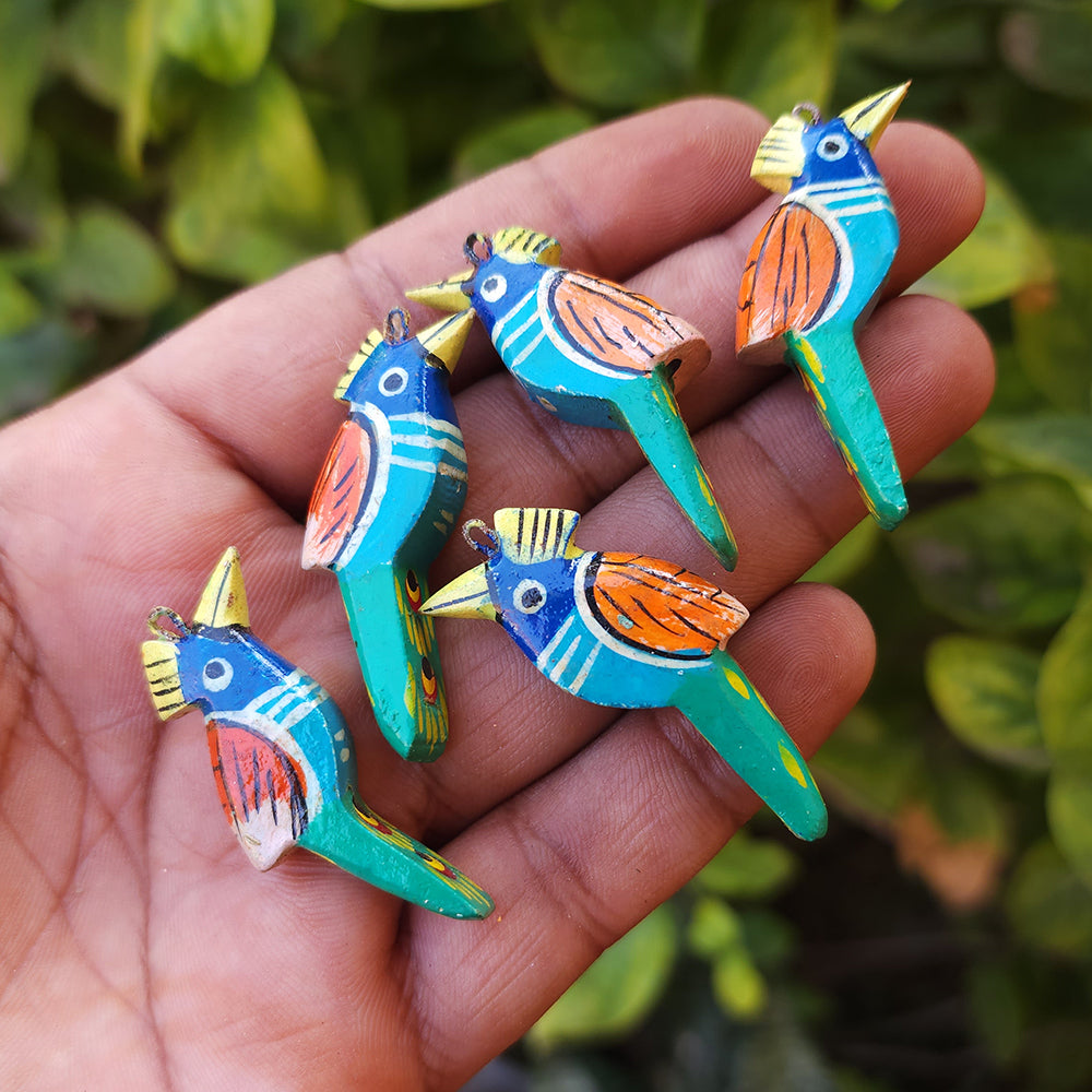 10 PIECES PACK' 42x14 MM' WOODEN PARROT' HAND PAINTED PENDANT CHARMS