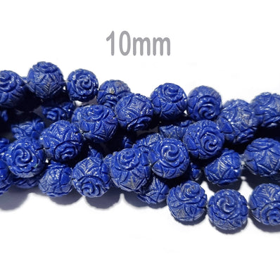 10/Pcs Pkg. Resin Stone Flower Ceramic Jade touch Carved Beads for jewelry Making in 10mm round size