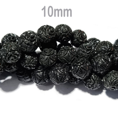 10/Pcs Pkg. Resin Stone Flower Ceramic Jade touch Carved Beads for jewelry Making in 10mm round size