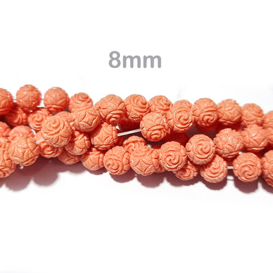 10/Pcs Pkg. Resin Stone Flower Ceramic Jade touch Carved Beads for jewelry Making in 8mm round size