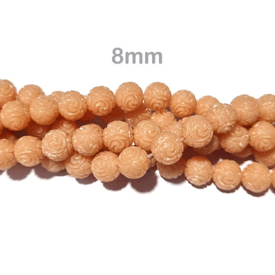 10/Pcs Pkg. Resin Stone Flower Ceramic Jade touch Carved Beads for jewelry Making in 8mm round size