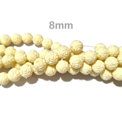 10/Pcs Pkg. Resin Stone Flower Ceramic Jade touch Carved Beads for jewelry Making in 8mm round size