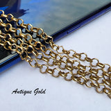 2 PIECES CUTTING PACK OF 70-75 CM LONG' ANTIQUE GOLD POLISHED' 4 MM ALLOY METAL PLATED CHAIN