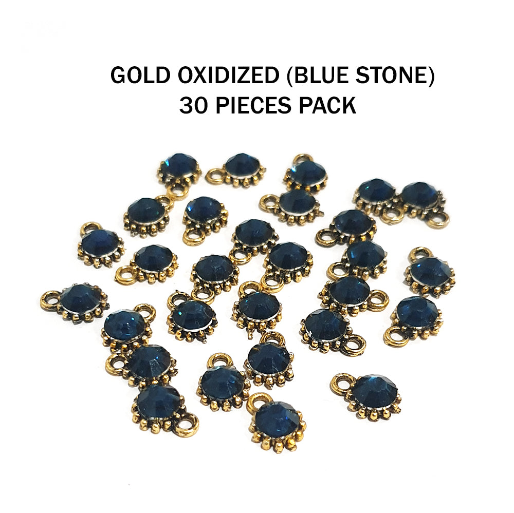 30 PIECES PACK' STONE STUDDED GOLD OXIDIZED CHARMS' SIZE 7-8 MM