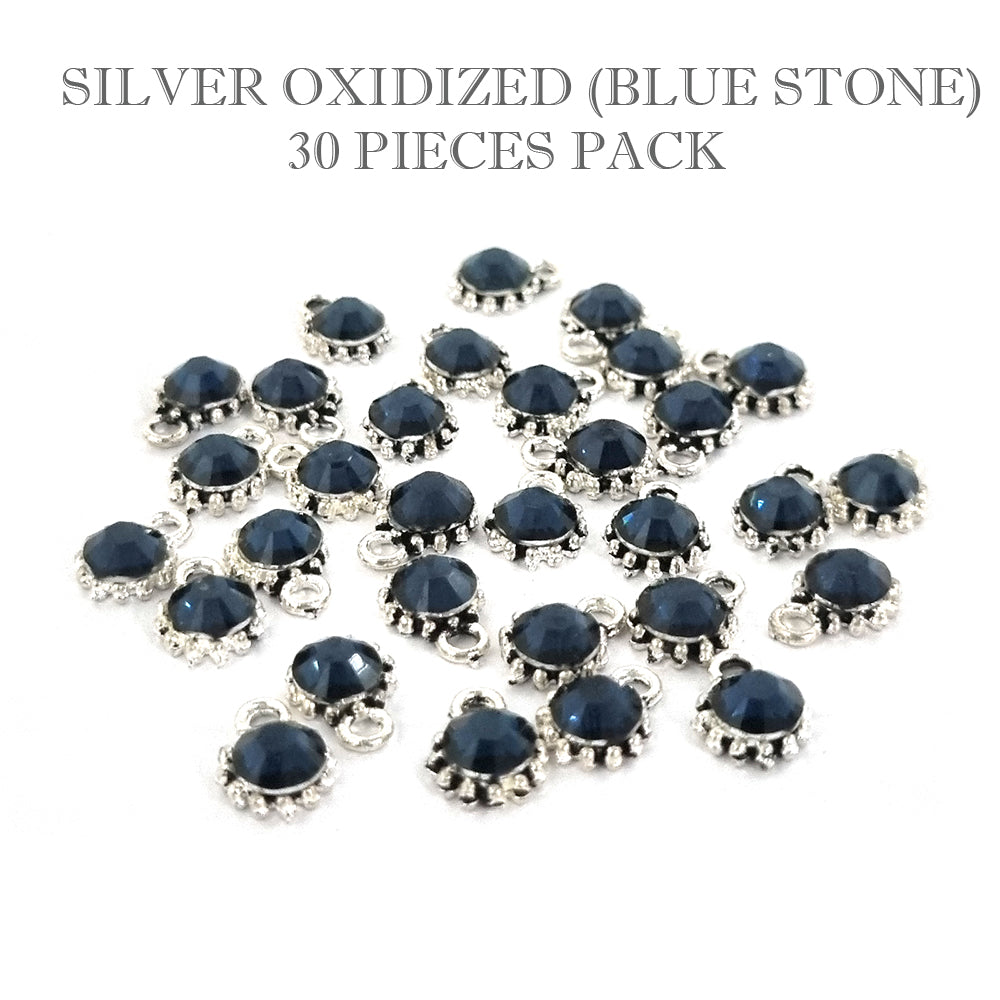30 PIECES PACK' STONE STUDDED SILVER OXIDIZED CHARMS' SIZE 7-8 MM