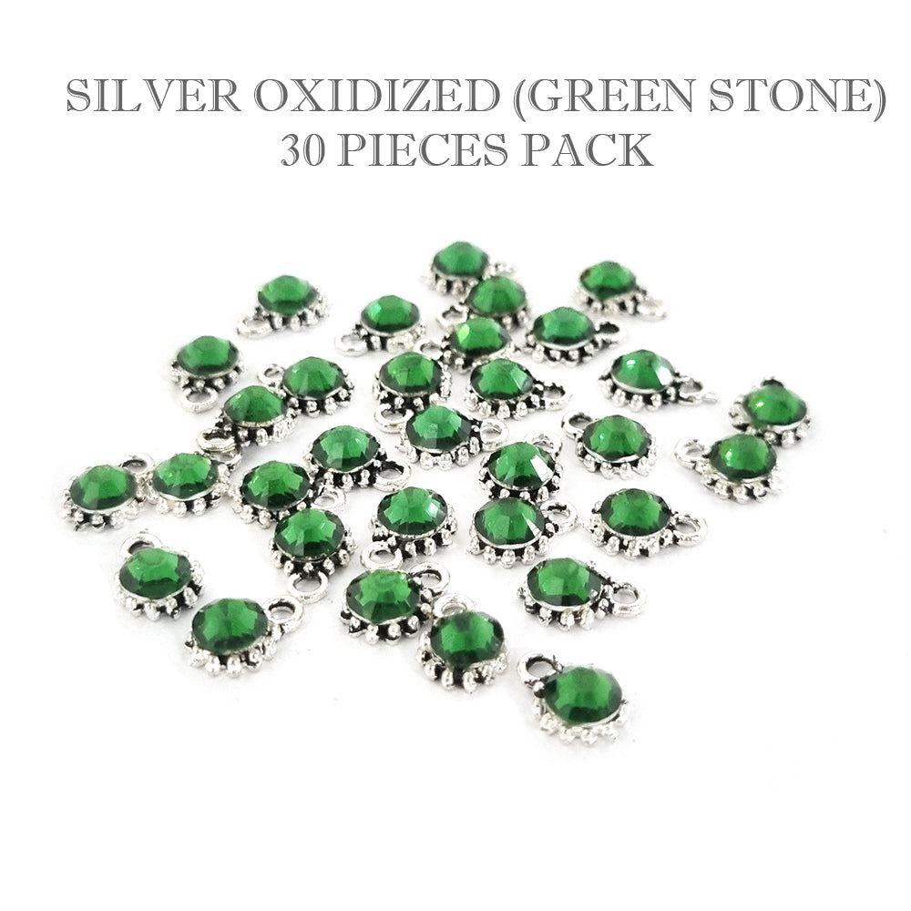 30 PIECES PACK' STONE STUDDED SILVER OXIDIZED CHARMS' SIZE 7-8 MM