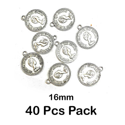 40 Pcs Pack, Oxidized Plated 16mm Coin Charms Pendant for Jewelry