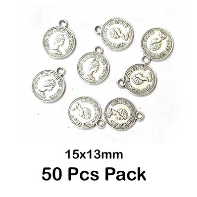 50 Pcs Pack, Oxidized Plated 15x13mm Coin Charms Pendant for Jewelry