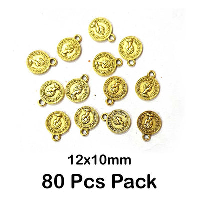 80 Pcs Pack, Oxidized Plated 12x10mm Coin Charms Pendant for Jewelry