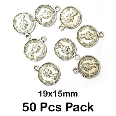 50 Pcs Pack, Oxidized Plated 19x15mm Coin Charms Pendant for Jewelry
