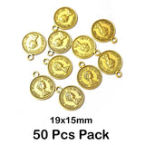 50 Pcs Pack, Oxidized Plated 19x15mm Coin Charms Pendant for Jewelry