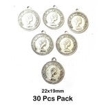 30 Pcs Pack, Oxidized Plated 22x19mm Coin Charms Pendant for Jewelry