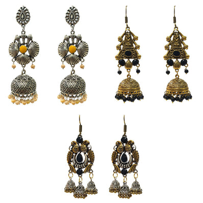 Combo Pack Of 3 Pairs Of Earrings, Gold, Silver Hot and Bold TrendsTops Earring for Girls & Women