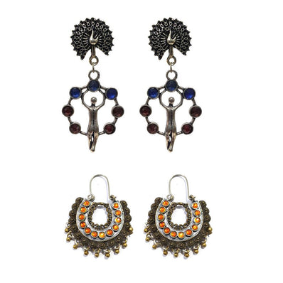 Combo Pack Of 2 Pairs Of Earrings, Gold, Silver Hot and Bold TrendsTops Earring for Girls & Women