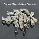 10 Pieces Pack' 11x6 mm Silver Oxidised Cone caps