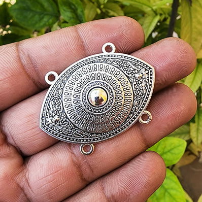 5 PIECES PACK'SILVER POLISHED' 42X28 MM APPROX SIZE' EVIL EYE CONNECTOR FINDINGS USED IN DIY JEWELLERY MAKING