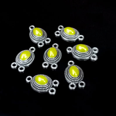 10X20 MM' 10 PIECES PACK' SILVER OXIDISED STONED CONNECTORS