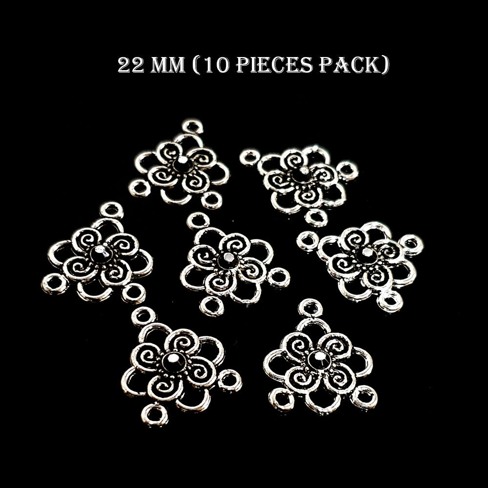 22 MM' 10 PIECES PACK' SILVER OXIDISED STONED CONNECTORS