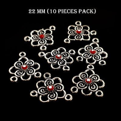 22 MM' 10 PIECES PACK' SILVER OXIDISED STONED CONNECTORS