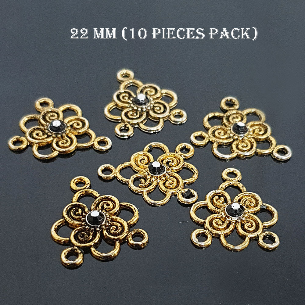 22 MM' 10 PIECES PACK' GOLD OXIDISED STONED CONNECTORS