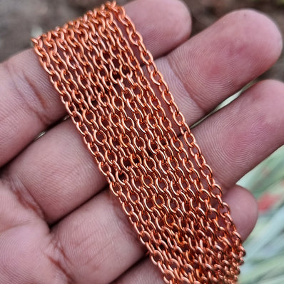 3 PIECES CUTTING PACK OF 70-75 CM LONG' 3-4 MM APPROX SIZE COPPER POLISHED CHAINS