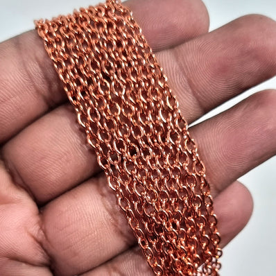 3 PIECES CUTTING PACK OF 70-75 CM LONG' 3-4 MM APPROX SIZE COPPER POLISHED CHAINS