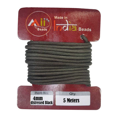 5 Meters 4mm Round Distressed Black Cotton Wax dori cords thread rope for jewellery Making