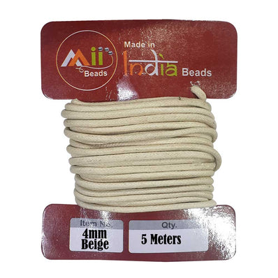 5 Meters 4mm Round Beige Cream Cotton Wax dori cords thread rope for jewellery Making