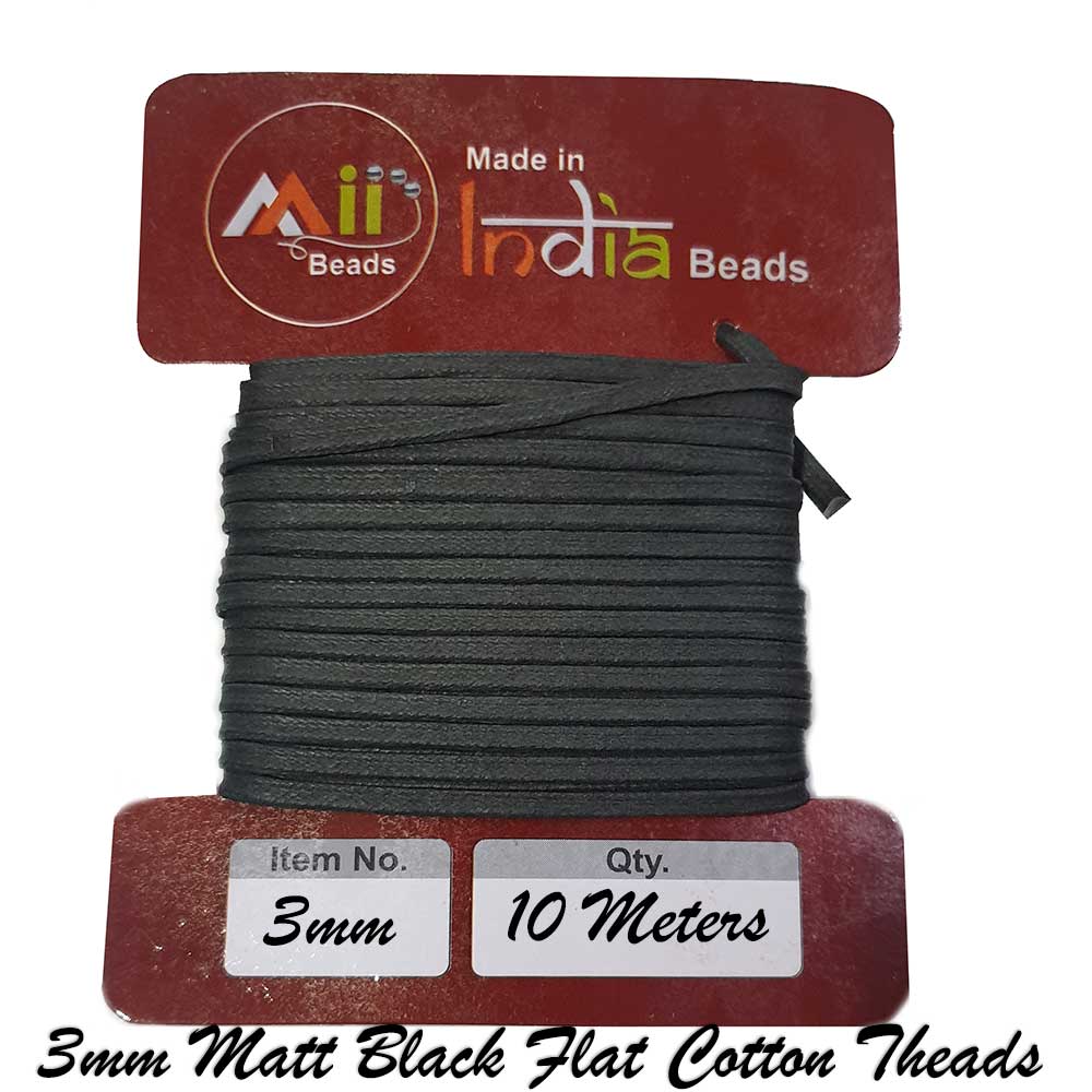 10 Meters Black Matt Flat Cotton Dori Lace Cords threads for jewellery making