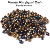 50 Grams Pkg. Faceted Rondelle Shapes Mix Metallic Crystal Beads in size about 3 and 4mm