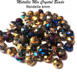 50 Grams Pkg. Faceted Rondelle Shapes Mix Metallic Crystal Beads in size about 6mm