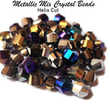100 Pcs Pkg. Helix Cut Faceted  Mix Metallic Crystal Beads, size encluded as 8mm, 10mm and some smaller beads encluded