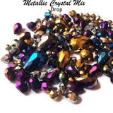 50 Grams Pkg. Faceted Oval Shapes Mix Metallic Crystal Beads, Size encluded as 5x7mm, 8x12mm, 10x15mm and some 3x5mm