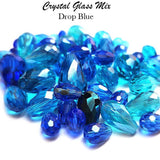 200 Pcs Pkg. Blue Color, Drop Faceted Crystal Glass beads, size encluded as 5X7MM, 8X12MM, 10X15MM AND SOME 3X5MM