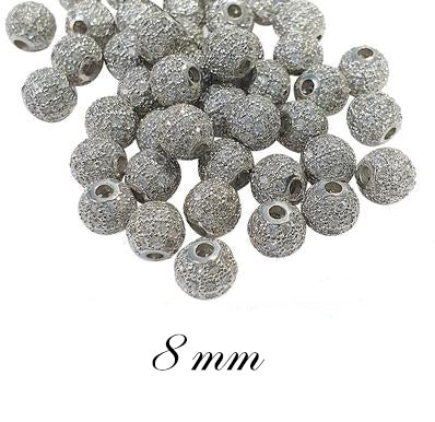 2 PIECES PACK' CZ MICRO PAVE ROUND BALL BEAD, CUBIC ZIRCONIA PAVE BEADS, SHAMBALLA BALL BEADS CZ SPACE BEADS' 8 MM COLOUR: SILVER