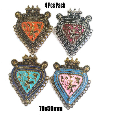 4 Pcs Pack Random Mix Enamelled Metal Pendants New Trend for Jewellery Making