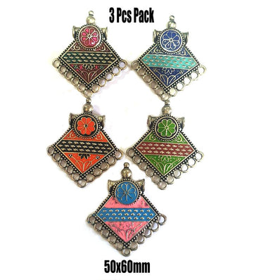 3 Pcs Pack Random Mix Enamelled Metal Pendants New Trend for Jewellery Making