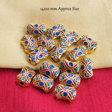 2 PIECES PACK' HANDMADE ENAMEL METAL VICTORIAN STYLE BEADS' APPROX. SIZE 14x10 MM' GOLD PLATED