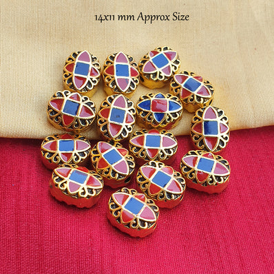 2 PIECES PACK' HANDMADE ENAMEL METAL VICTORIAN STYLE BEADS' APPROX. SIZE 14x11 MM' GOLD PLATED