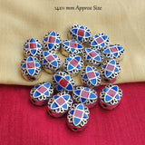 2 PIECES PACK' HANDMADE ENAMEL METAL VICTORIAN STYLE BEADS' APPROX. SIZE 14x11 MM' SILVER PLATED