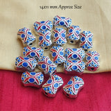 2 PIECES PACK' HANDMADE ENAMEL METAL VICTORIAN STYLE BEADS' APPROX. SIZE 14x11 MM' SILVER PLATED
