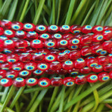 RED TRANSPARENT' 8x5 MM' SUPER FINE QUALITY EVIL EYE GLASS CRYSTAL BEADS SOLD BY PER LIN PACK' APPROX PIECES 44-46 BEADS